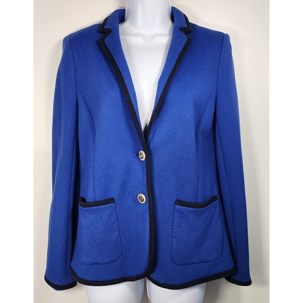 Talbots Aberdeen Blue Blazer Jacket Women’s Size 8 Black‎ Trim
